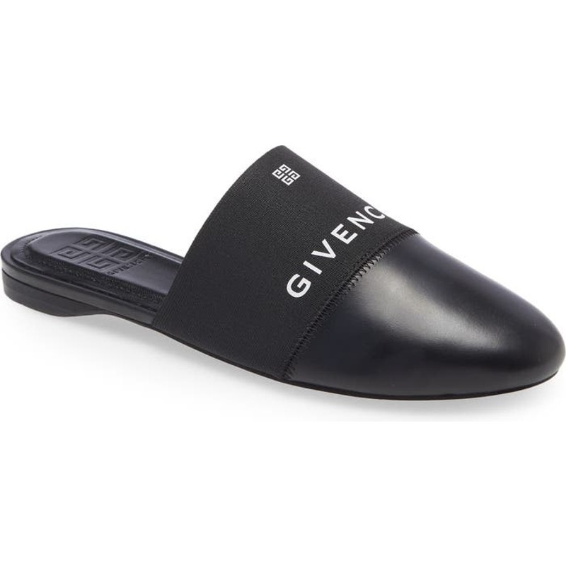 Givenchy Bedford Black Logo Print Leather Slip On Mules Size 6.5